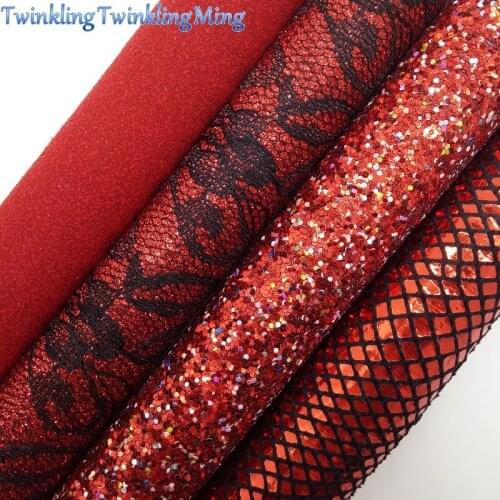 RED Glitter Fabric, Metallic Faux Fabric, Snake Synthetic Leather Fabric Sheets For Bow A4 21x29CM Twinkling Ming XM780