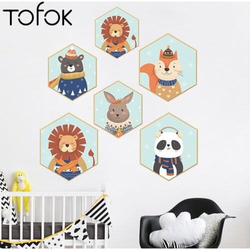 Tofok Cartoon Animals Photo Frame Wall Stickers for Childrens Room Decoration Lovely Lion Home Decor for Living Room Bedroom