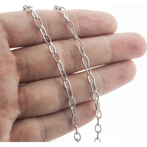 DIY Stainless Steel Thin Chain for Necklace Bracelet 4mm Long Oval Link Rolo Chain Women Jewelry Making Parts Sell in 5 Meters