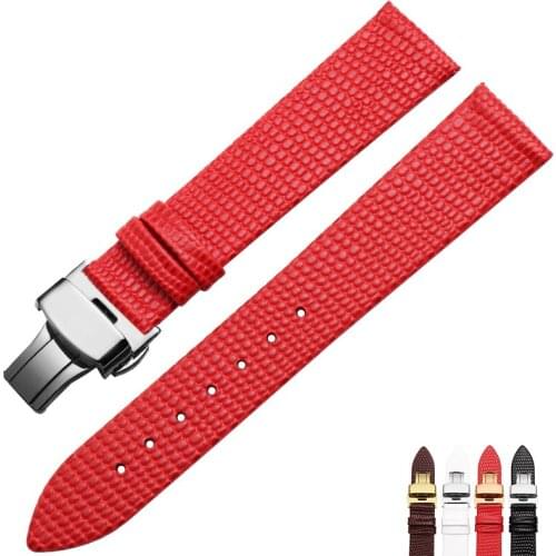 Ultrathin lizard pattern genuine leather strap 14mm 16mm 18mm 20mm with buckle replace leather bracelet men and female wristband