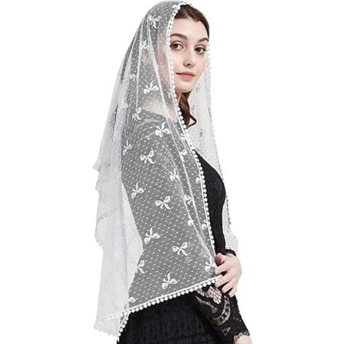 Rectangle Soft Lace Women Mantilla Veils for Church Catholic Chapel Latin Mass Head Covering Wraps Shawls Long Black Ivory Clips