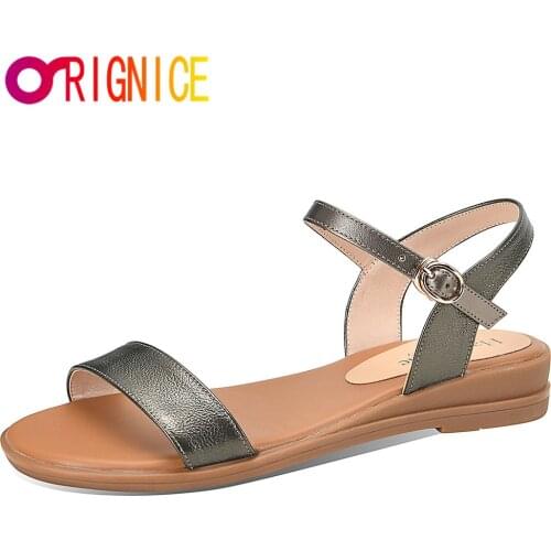 Orignice 2021 New Arrival Women Genuine Leather Gladiator Flat Sandals Summer Buckle Strap Casual Handmade Office Daily Shoes