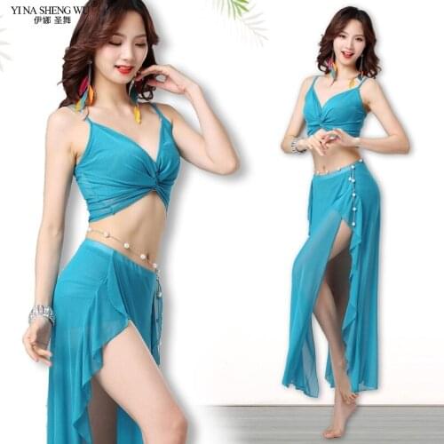 Belly Dance Costume Women Practice Set Bra+Long Skirt High Split Oriental Dance Sexy BellyDancing Dress Performance Clothes