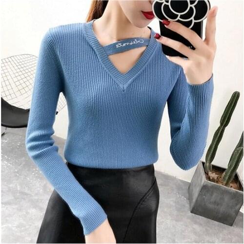 2018 new Sexy V Neck Criss Cross Sweater Women Long Sleeve Pullover Women Basic Sweaters Women Korean Style Knit Tops Femme Fall
