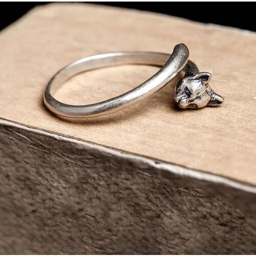 Genuine 925 Sterling Silver Cat Rings Vintage Simple Open Rings Designer Fashion Jewelry For Women Star Opening Adjustable Rings