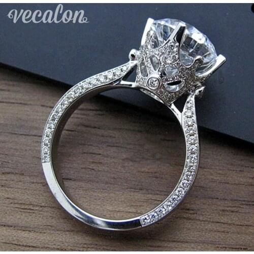Vecalon New Women Vintage Jewelry ring Round 3ct AAAAA Zircon Cz 925 Sterling Silver Engagement wedding Band ring for women