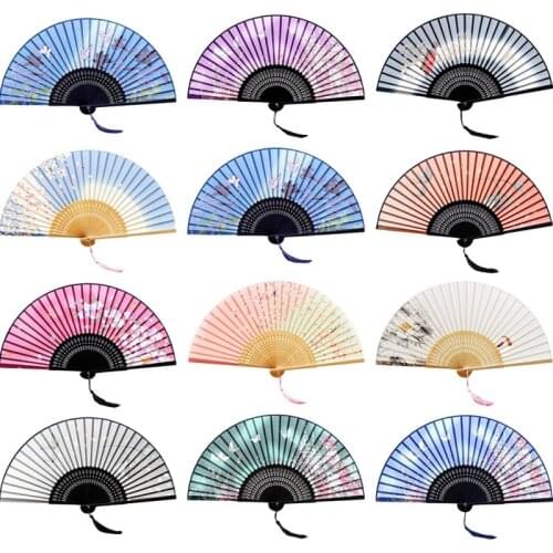 1Pcs Vintage Silk Folding Fan Chinese Japanese Pattern Dance Hand Fan Art Craft Gift Home Decoration Ornament