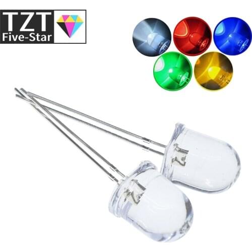 10mm LED 5 Colors Red Blue Yellow Green White Transparent 150mA 0.75W Ultra Bright Round LED Light Emitting Diode Lamp