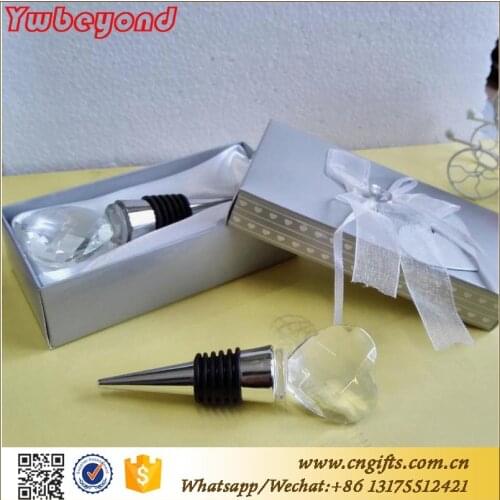 100pcs/lot crystal heart wine stopper in gift box with ribbon wedding bridal showers party favors and giveaway gifts souvenirs