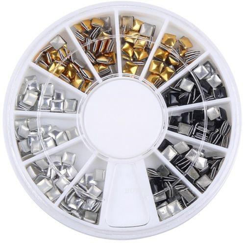 3mm 3D 3 Colors Square Pyramid Metal Studs DIY Nail Art Decor Punk Rivets Wheel