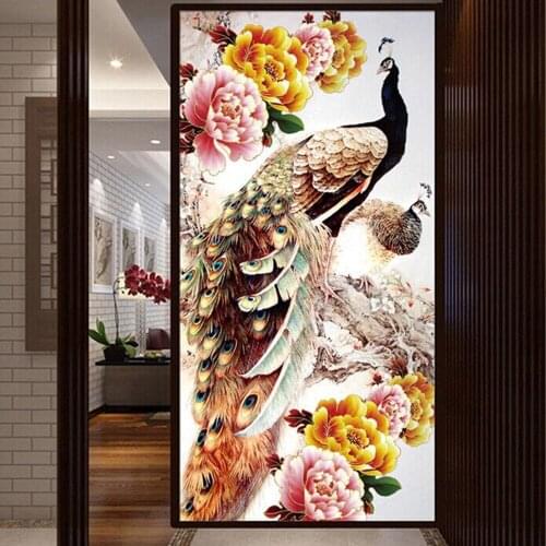 New 5d Diy Diamond Painting Peacock Peony Diamond Embroidery Crystal Round Rhinestone Diamond Mosaic Pictures Home Decoration