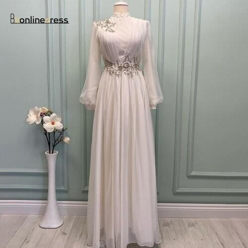 Bbonlinedress Muslim Evening Dresses Moroccan Caftan Embroidery Appliques Long Evening Dress Full Sleeve Arab Dubai Party Dress