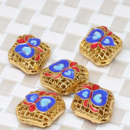 Free Shipping rectangle cloisonne beads carve blue gourd gold-color high quality accessories 8*16*18mm jewelry 5pcs B2369