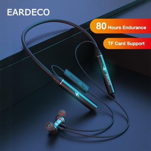 EARDECO 80 Hours Endurance Bluetooth Headphones Bass Sport Wireless Headphone Stereo Neckband Earphones Magnetic Headset TF Card