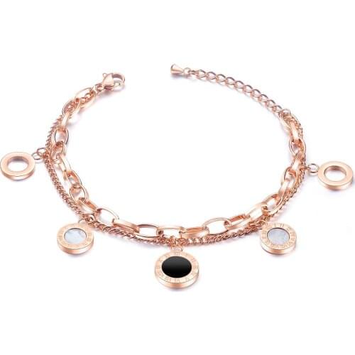 Fashion Stainless Steel Bracelet For Women Roman Numerals Round Circle Jewelry Double Layer Chain