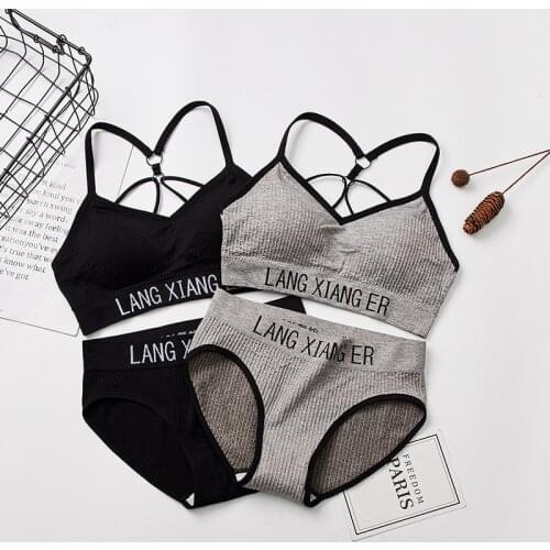 Women Bra Set Panties Sexy Push Up Bralette Female Fitness Seamless Underwear Sports Lingerie Brassiere Set Tank Crop Tops