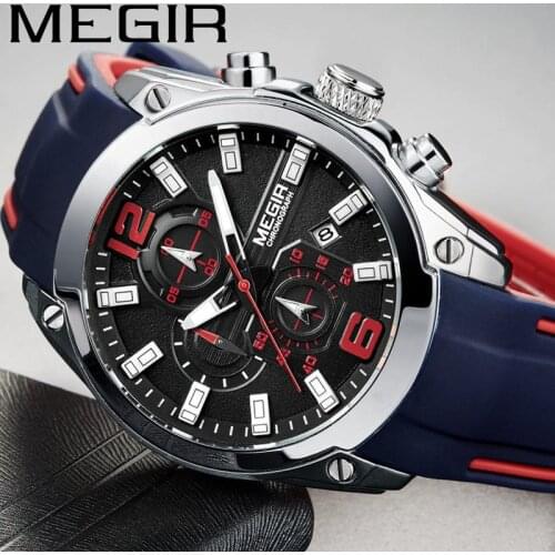 MEGIR Men Watch Top Brand Luxury Chronograph Waterproof Sport Male Clock Rubber Military Army Wristwatch relogio masculino 2063