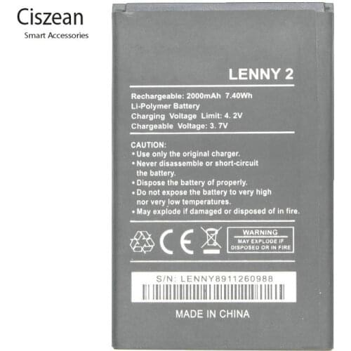 Ciszean 1x New 3.7V 2000mAh Replacement lenny 2 Battery For Wiko LENNY2 Batterie Bateria Batterij Cell Phone Batteries