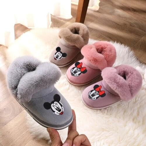Disney childrens cartoon Minnie Mickey non-slip soft bottom plus velvet thick cotton shoes cotton boots boys girls snow boots
