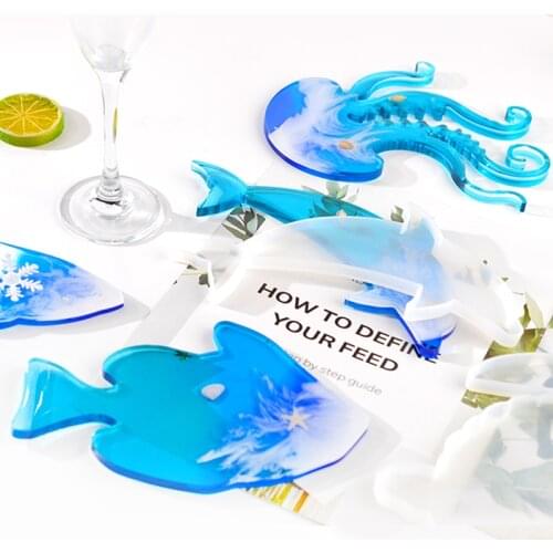 DM031 Sea Animals Turtle Shark Octopus Jelly Dolphin Fish Shape Set Resin UV Silicone Resin Molds For Fruit Cup Holder