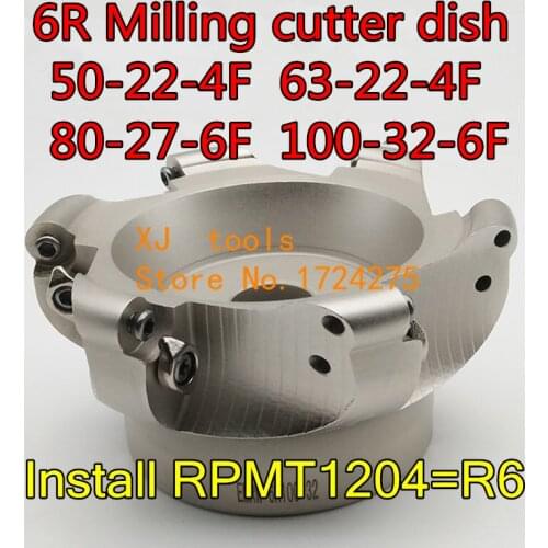 EMR6R 50-22-4F 63-22-4F 80-27-6F 100-32-6F CNC R6 Milling cutter dish Install RPMT1204 Carbide insert Free shipping