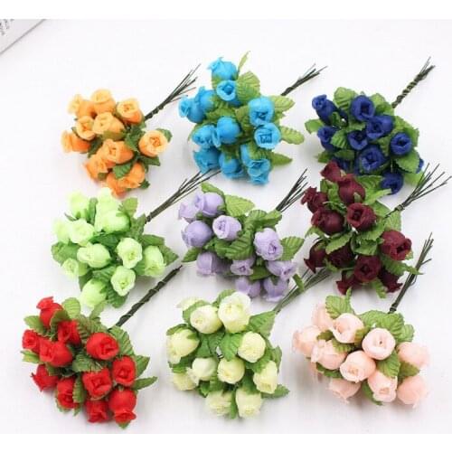 12pcs Mini Foam Rose Artificial Flower Silk Flower Bouquet for Wedding Party Home Decor DIY Wreath Scrapbook Accessories