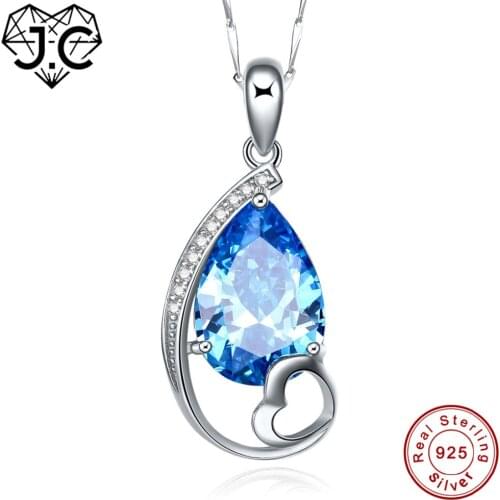J.C Real 925 Sterling Silver Necklace Fine Jewelry for Women/Girl Water Drop Sparkling Rainbow & Blue Topaz Anniversary Pendant
