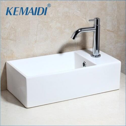 KEMAIDI Art Ceramic Vessel Bathroom Sink Set Ceramic Basin Wall Mounted Bathroom Faucet White Design Basin Mixer Tap