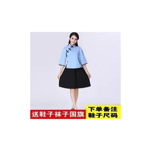 Republic of China student clothing stage performance clothing Chinese style womens summer long sleeve Chinese dress