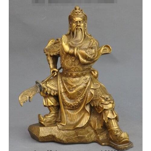 China Brass Dragon guangong guanyu Generals Broadsword Warrior Statue Sculptures