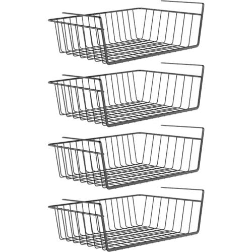 Under Shelf Basket, 4 Pack Black Iron Rack, for Storage Space on Kitchen Pantry Desk Bookshelf Cupboard-Dropship
