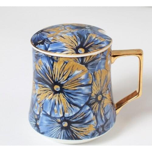 Creative Irregular Ceramic Coffee Cup with Gold Handle Handmade Pottery Tea Cup Travel Kitchen Tableware Nordic Home Coffee Cup