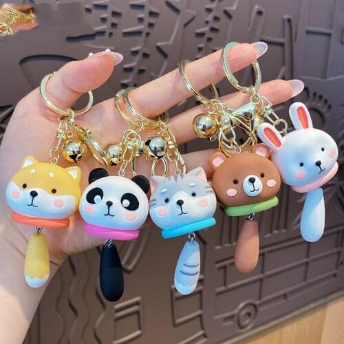 Fashion Punk Resin Panda Cat Rabbit Shiba Inu Dog Tassel Keychains for Women Bag Pendant Jewelry Trinket Mens Car Key Ring