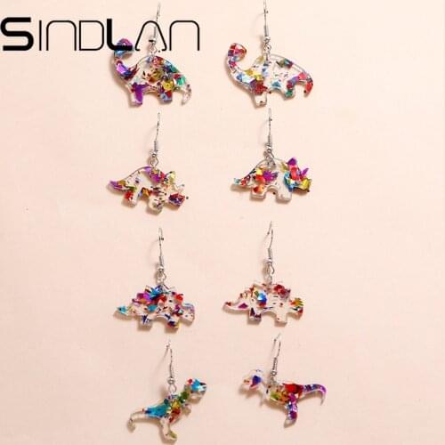 Sindlan 4Pairs Funny Dinosaur Drop Earrings Set for Women Kpop Cute Color film Transparent Animals Girls Fashion Jewelry Bijoux