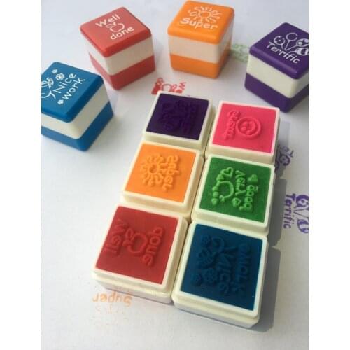 6pc/set Kindergarten Teachers reward Stamper Children School Motivation Praise Reward Stamps Sticker DIY English Words kids Toys