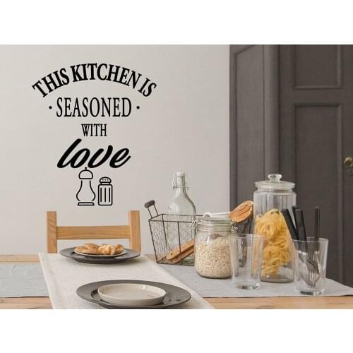 Dining Room Decals Quote This kitchen is seasoned with love Vinyl Wall Stickers Wallpaper Kitchen Art Decal Mural Decor D840