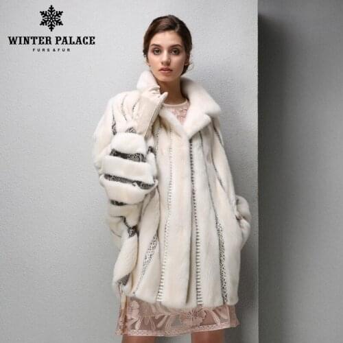 Bat sleeve mink fur coat snakeskin Stitching mink coat fashion women noble fur coat High-end brand coat women WINTER PALACE
