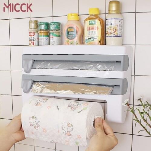 MICCK New Kitchen Organizer Paper Towel Holder Kitchen Shelf Cling Film Sauce Bottle Storage Rack Tin Foil Storage Accessories