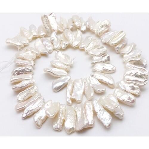 Wholesale around 7X17mm Natural White Freshwater Pearl Irregular keshi baroque loose beads 15.5"
