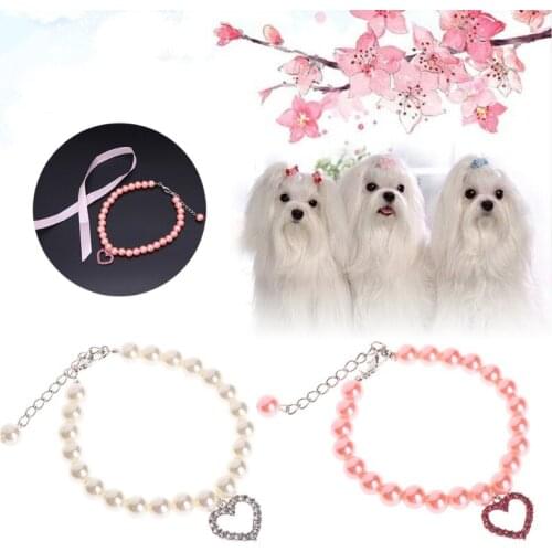 Pet Collar Pearl Necklace Dog Puppy Cat Bowknot Custom Adjustable Identification