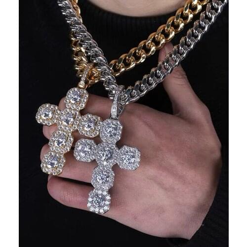 Iced Out Cross Pendant Necklace Mens Women Micro Paved CZ Hip Hop With 9mm Cuban Chain Gold Color Cross Charm Necklace Jewelry