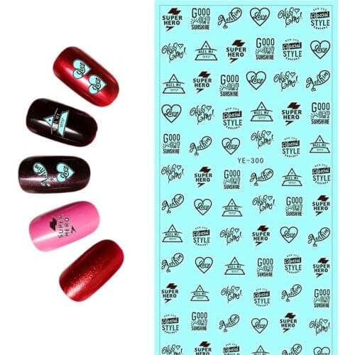 WATER TRANSFER DECAL NAIL ART NAIL STICKER CARTOON BLACK LACE LOVE POEM SWEET HEART SMILING FACES YE300-305