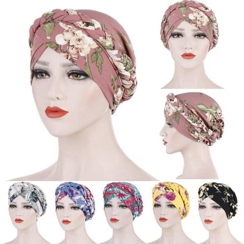 Braided Beaded Cotton Print Muslim Turban Scarf Women Islamic Inner Hijab Caps Arab Wrap Head Scarves Musulman Turbante MujerHat