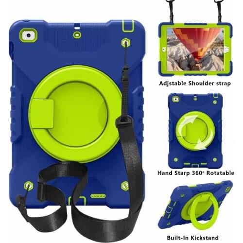 Shockproof Case for iPad 9.7‘’ 2018 A1893 A1954 Funda Shoulder Strap Silicone PC Case for iPad 9.7‘’ 2018 6th Generation Cover