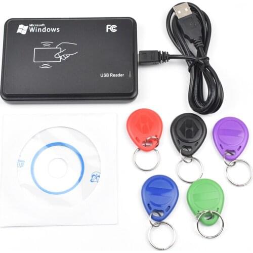 125KHz EM4100 RFID Copier Writer Duplicator Programmer Reader +5 Pcs EM4305 T5577 Rewritable ID Keyfobs Tags Card