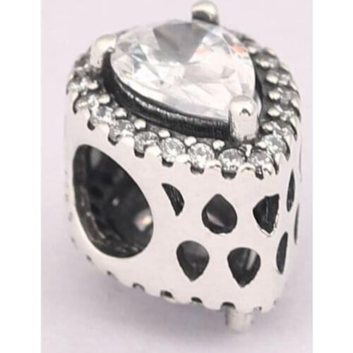 Authentic S925 Bead DIY Jewelry Radiant Teardrop Charm fit Lady Bracelet Bangle Girl Gift Clear CZ