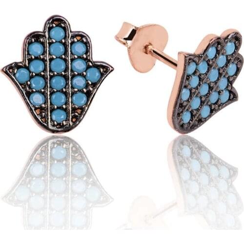 Silver Turquoise Rocky Fatma Mother Hand Studded Earring , Quality products , Flashy Designs , Hundreds of kinds of earrings