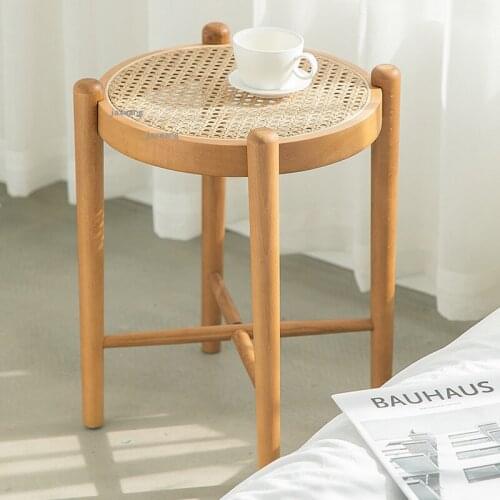 Nordic Rattan Small Apartment Coffee Tables Simple Living Room Sofa Side Table Creative Designer Hotel Villa Round Corner Table