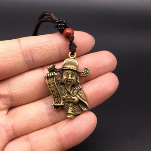 Collectable Chinese Brass Carved Mammon Moral Wealth Money Exquisite Small Pendant Statues
