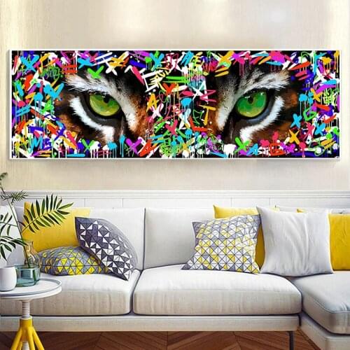 Modern Graffiti Art Tiger with Green Eyes Posters and Prints Canvas Paintings Nordic Wall Art Pictures for Living Room Decor